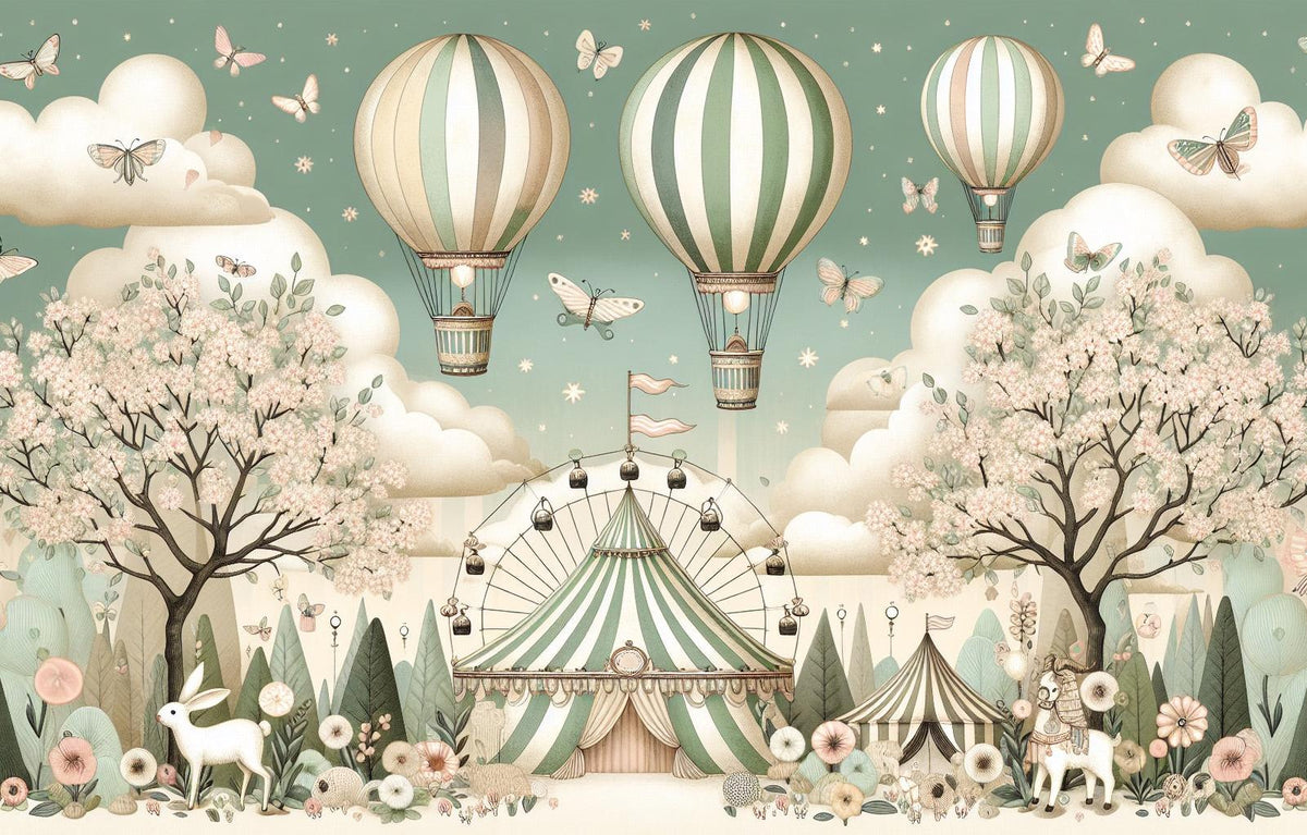 Papier peint chambre enfant cirque et montgolfières