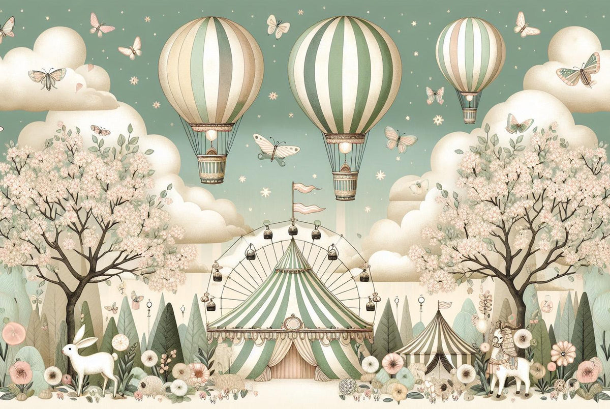 Papier peint chambre enfant cirque et montgolfières