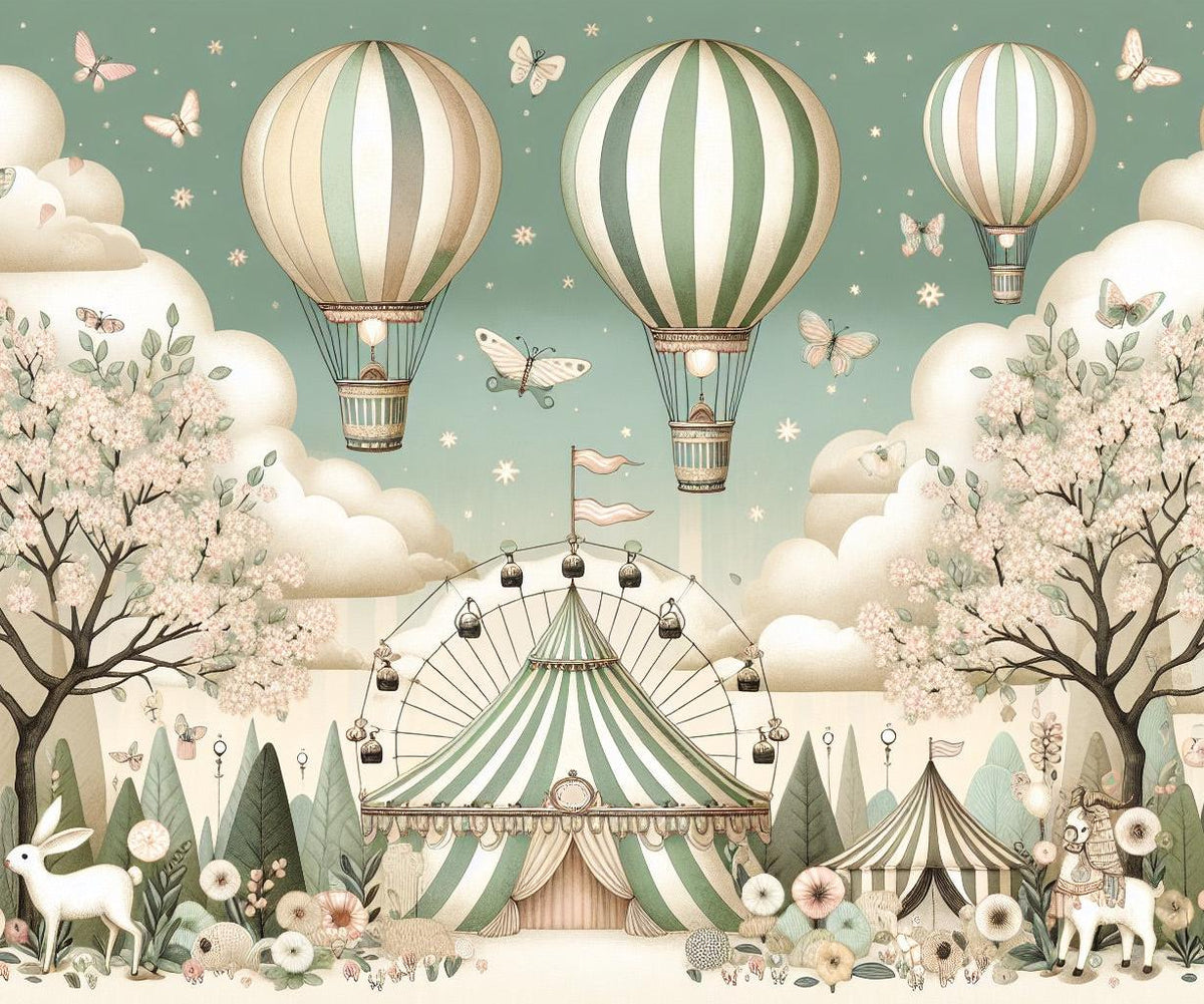 Papier peint chambre enfant cirque et montgolfières