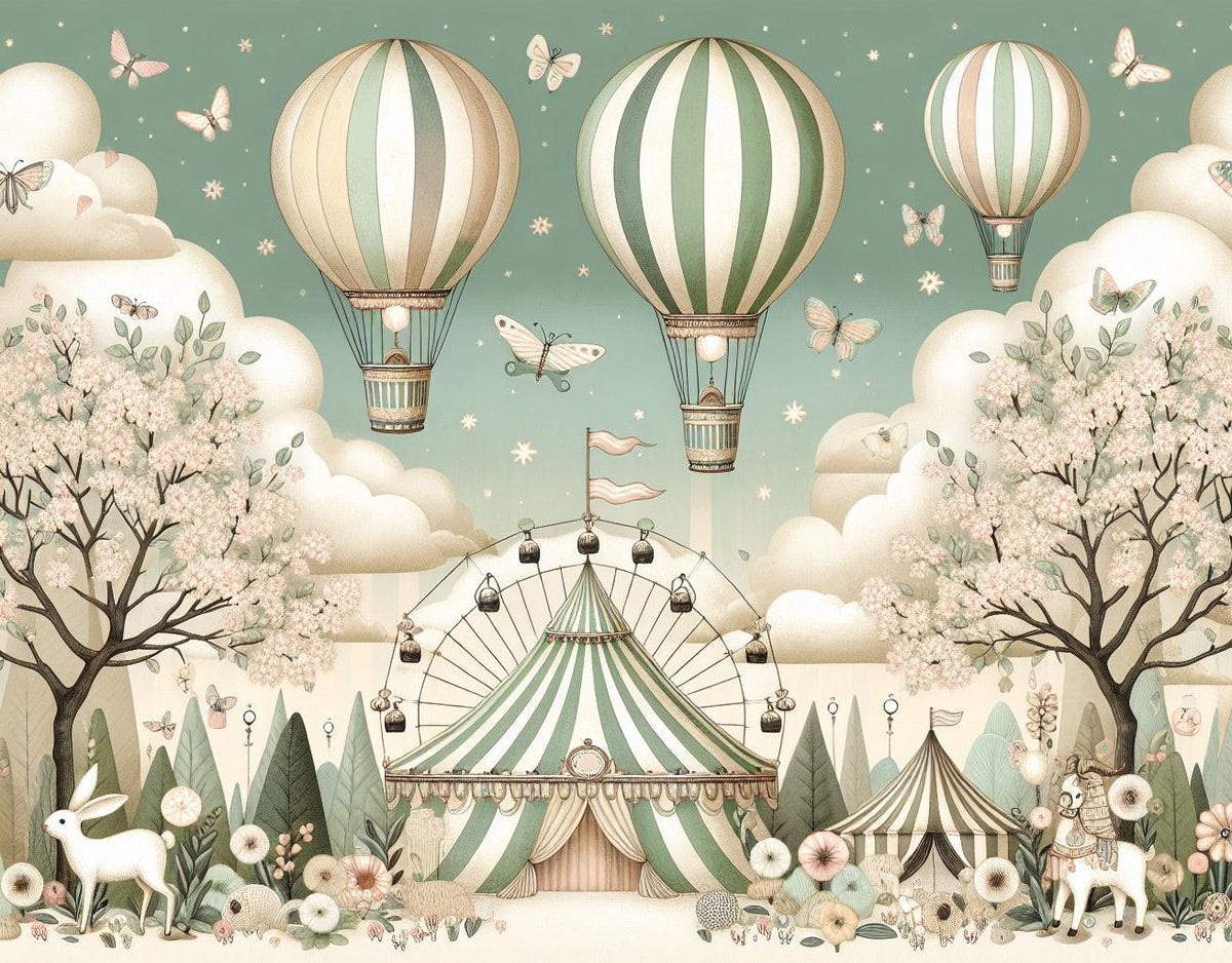 Papier peint chambre enfant cirque et montgolfières