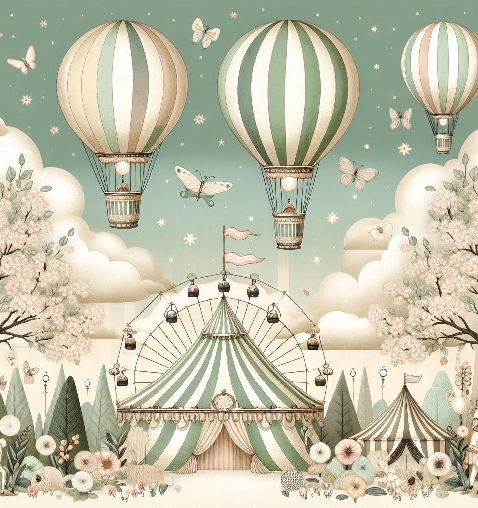 Papier peint chambre enfant cirque et montgolfières
