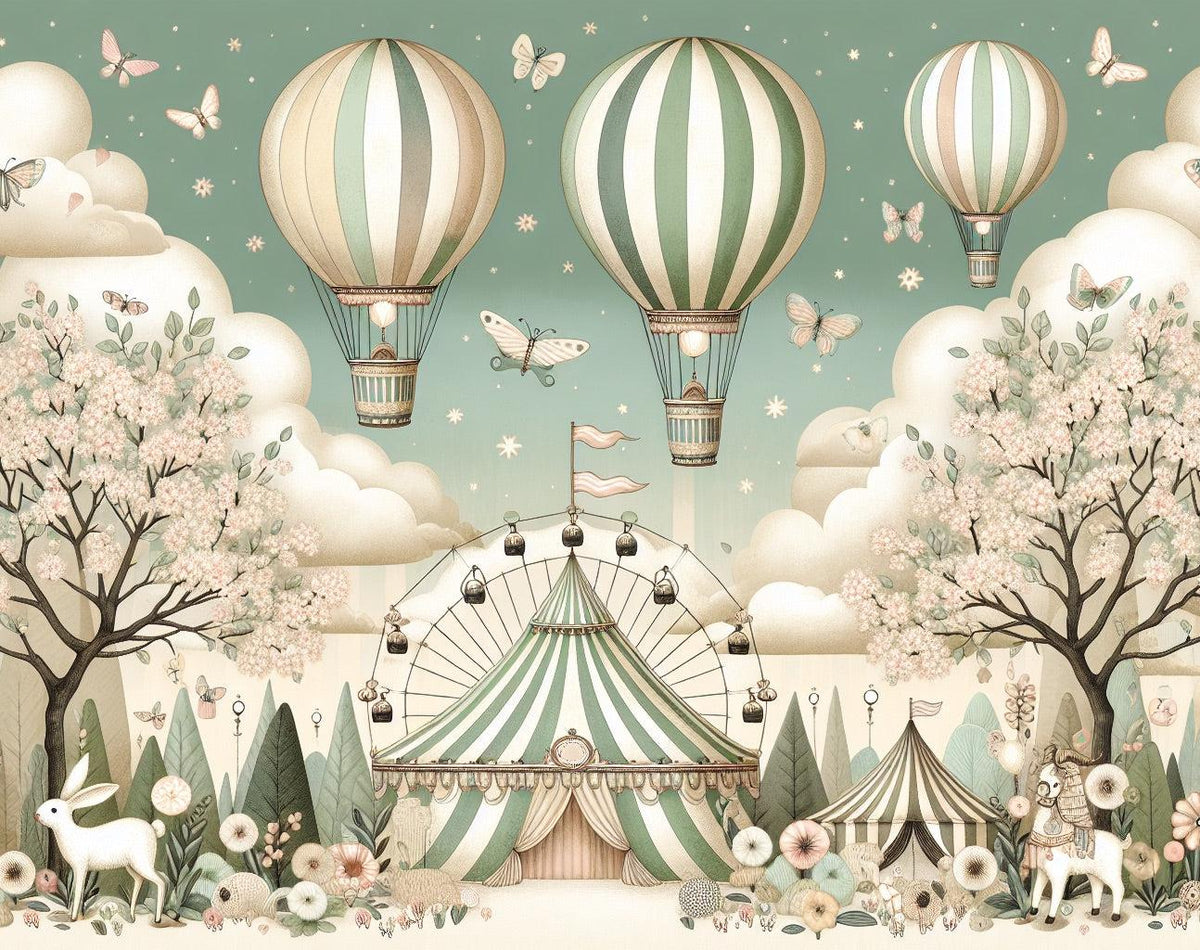 Papier peint chambre enfant cirque et montgolfières
