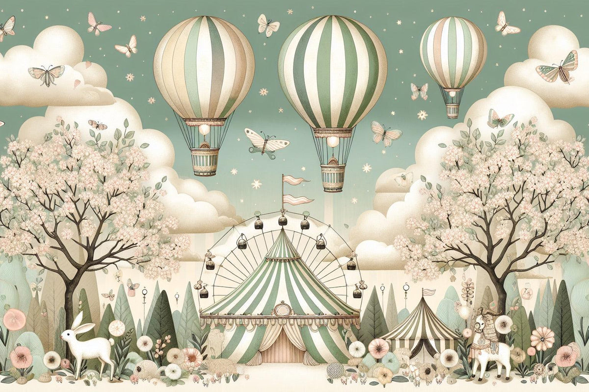 Papier peint chambre enfant cirque et montgolfières