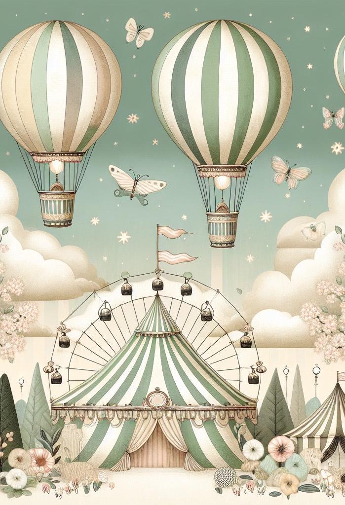 Papier peint chambre enfant cirque et montgolfières