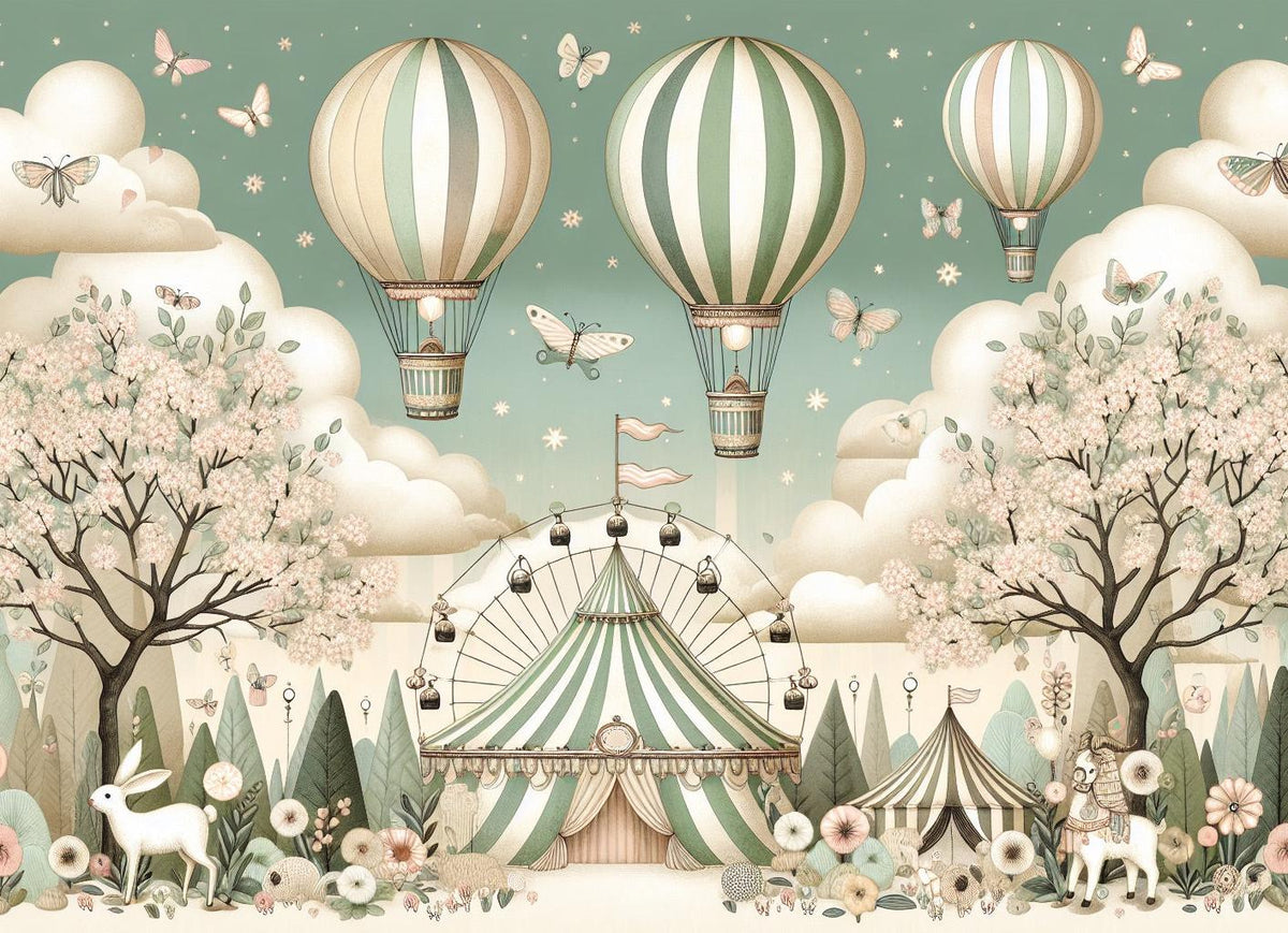 Papier peint chambre enfant cirque et montgolfières