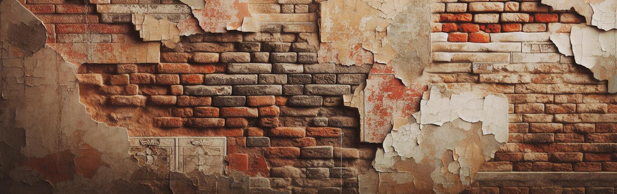 Papier peint brique rouge et grise vieillie