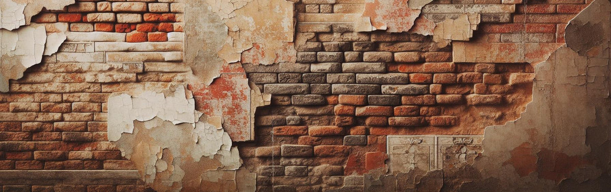 Papier peint brique rouge et grise vieillie