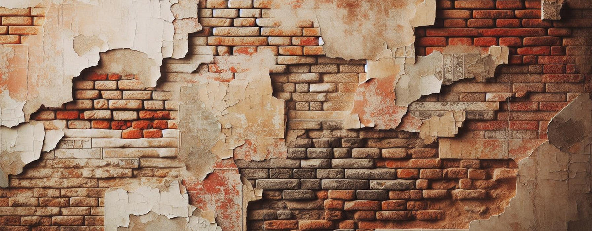 Papier peint brique rouge et grise vieillie