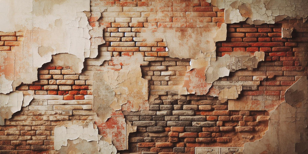 Papier peint brique rouge et grise vieillie