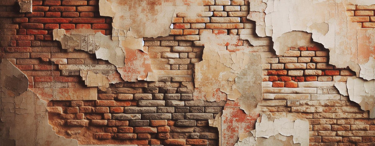 Papier peint brique rouge et grise vieillie