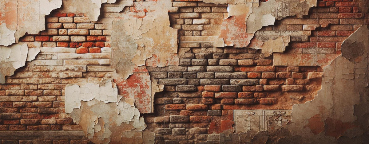 Papier peint brique rouge et grise vieillie