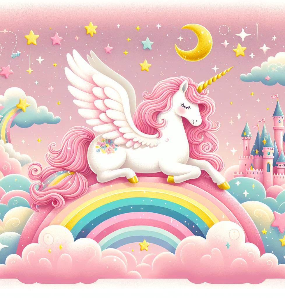 Papier peint arc-en-ciel licorne et château rose