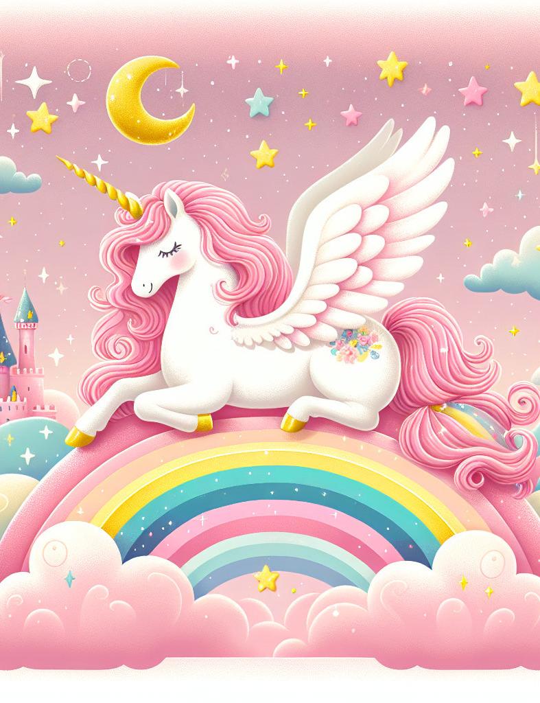 Papier peint arc-en-ciel licorne et château rose