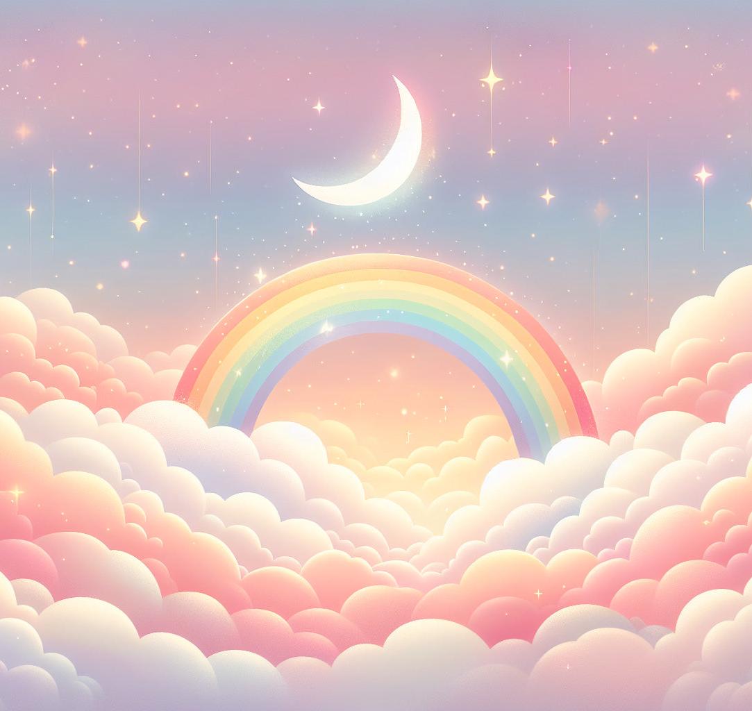 Papier peint arc-en-ciel nuages roses et étoiles