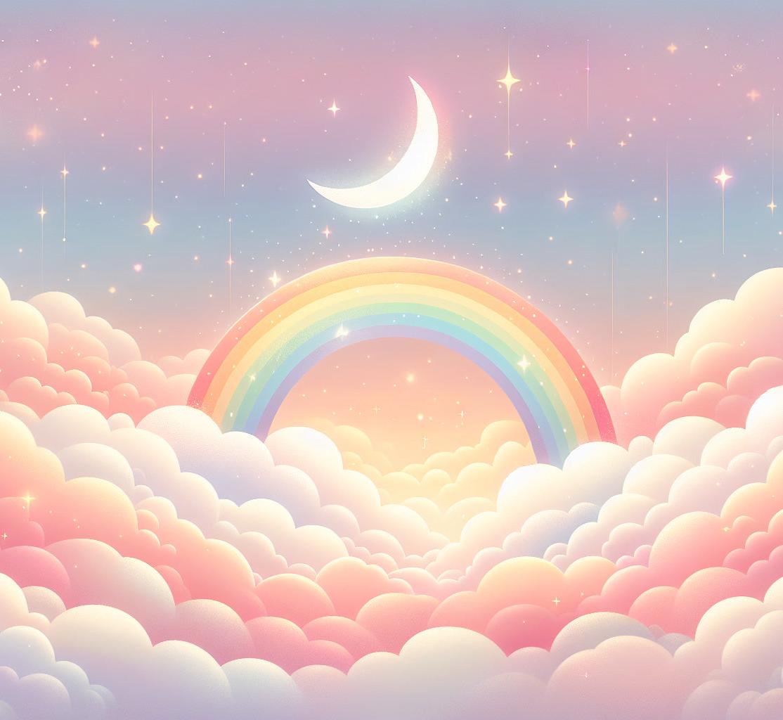 Papier peint arc-en-ciel nuages roses et étoiles