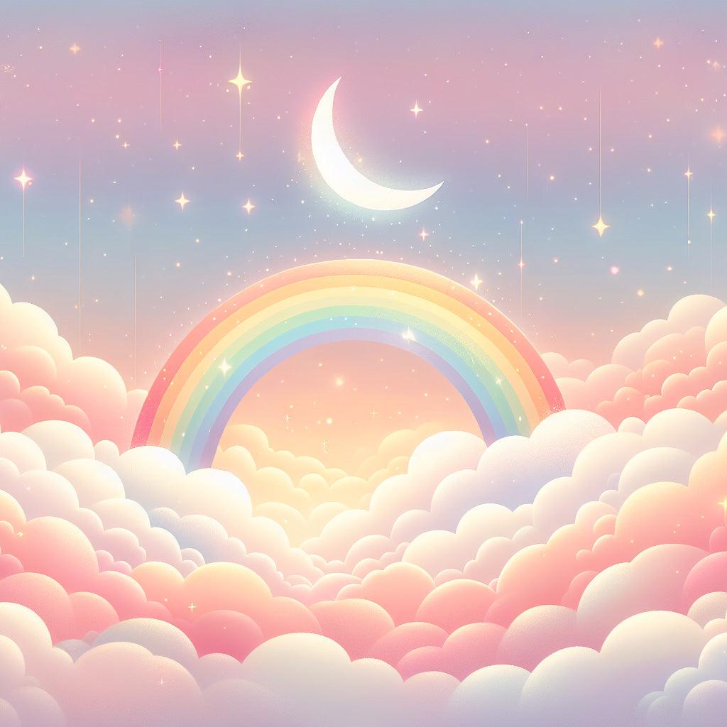 Papier peint arc-en-ciel nuages roses et étoiles
