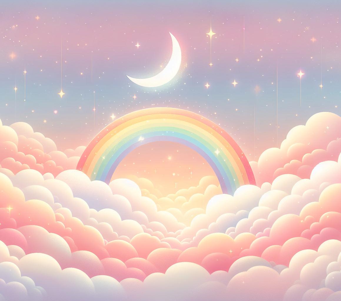 Papier peint arc-en-ciel nuages roses et étoiles