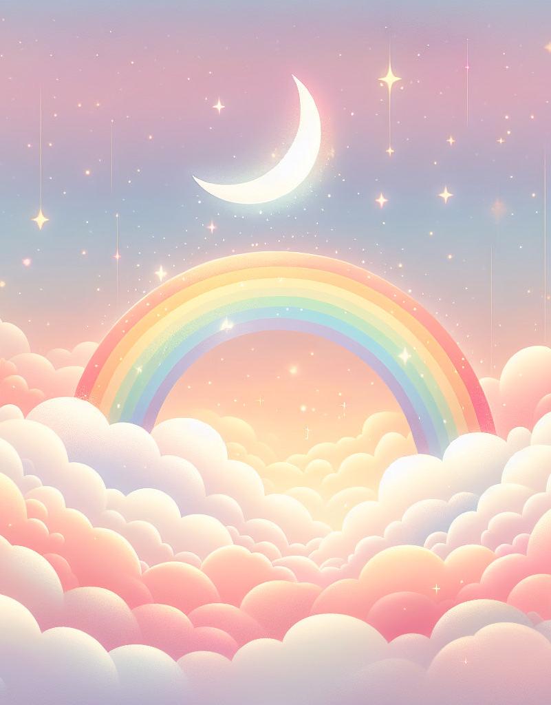 Papier peint arc-en-ciel nuages roses et étoiles