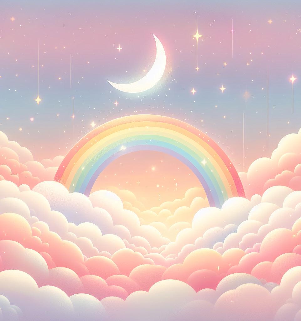 Papier peint arc-en-ciel nuages roses et étoiles