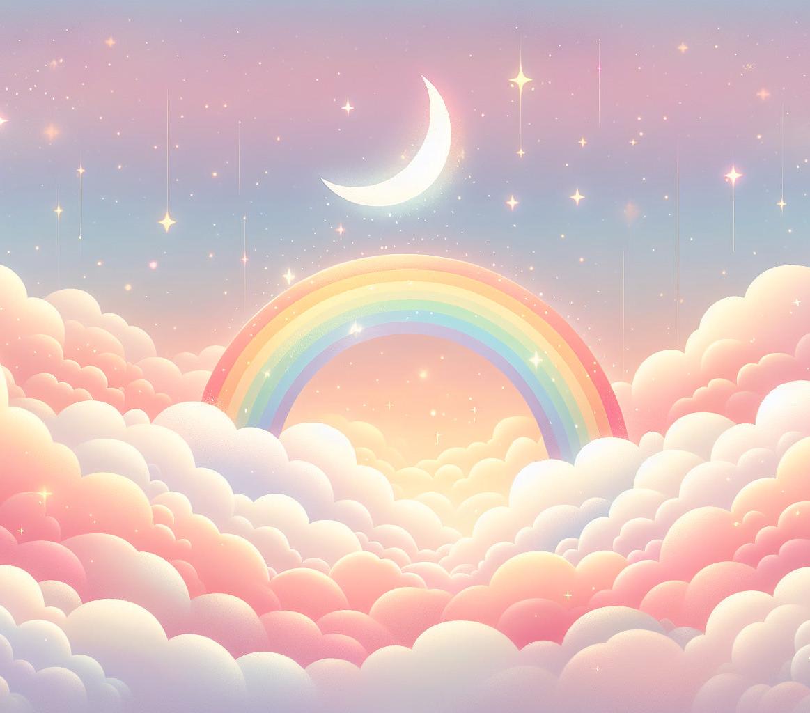 Papier peint arc-en-ciel nuages roses et étoiles