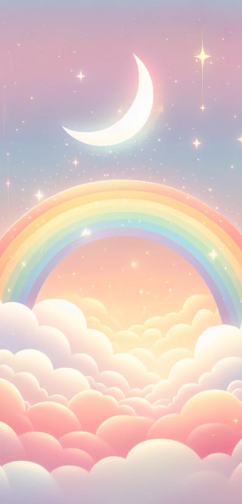 Papier peint arc-en-ciel nuages roses et étoiles