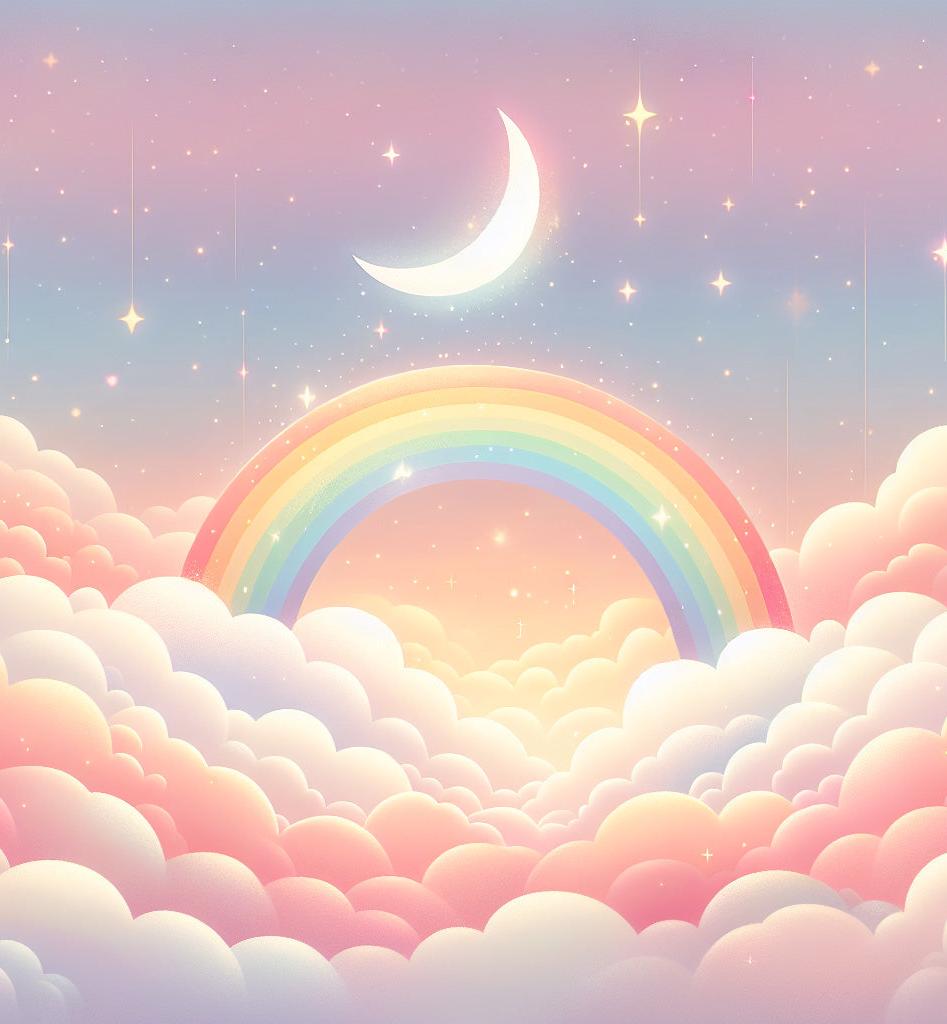 Papier peint arc-en-ciel nuages roses et étoiles