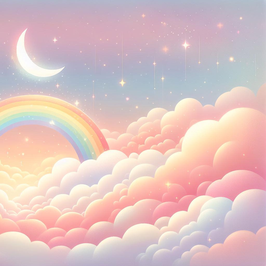 Papier peint arc-en-ciel nuages roses et étoiles