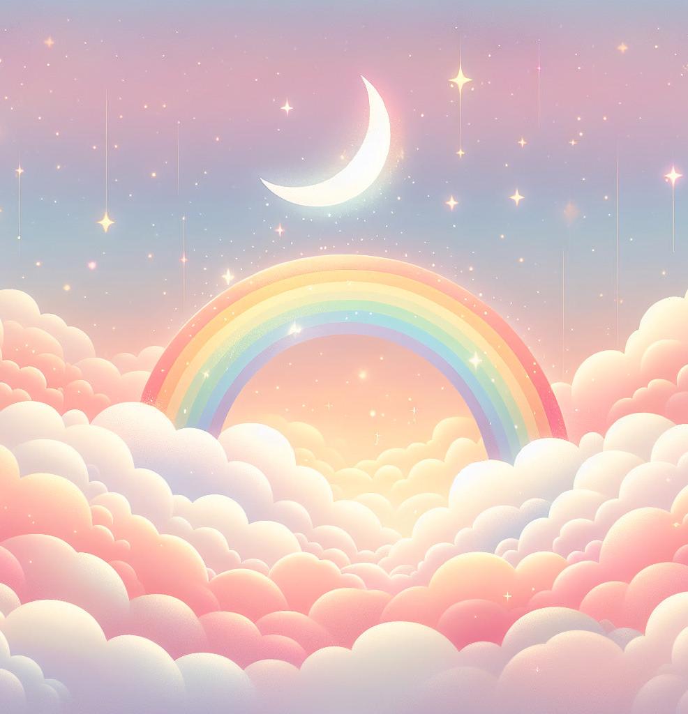 Papier peint arc-en-ciel nuages roses et étoiles