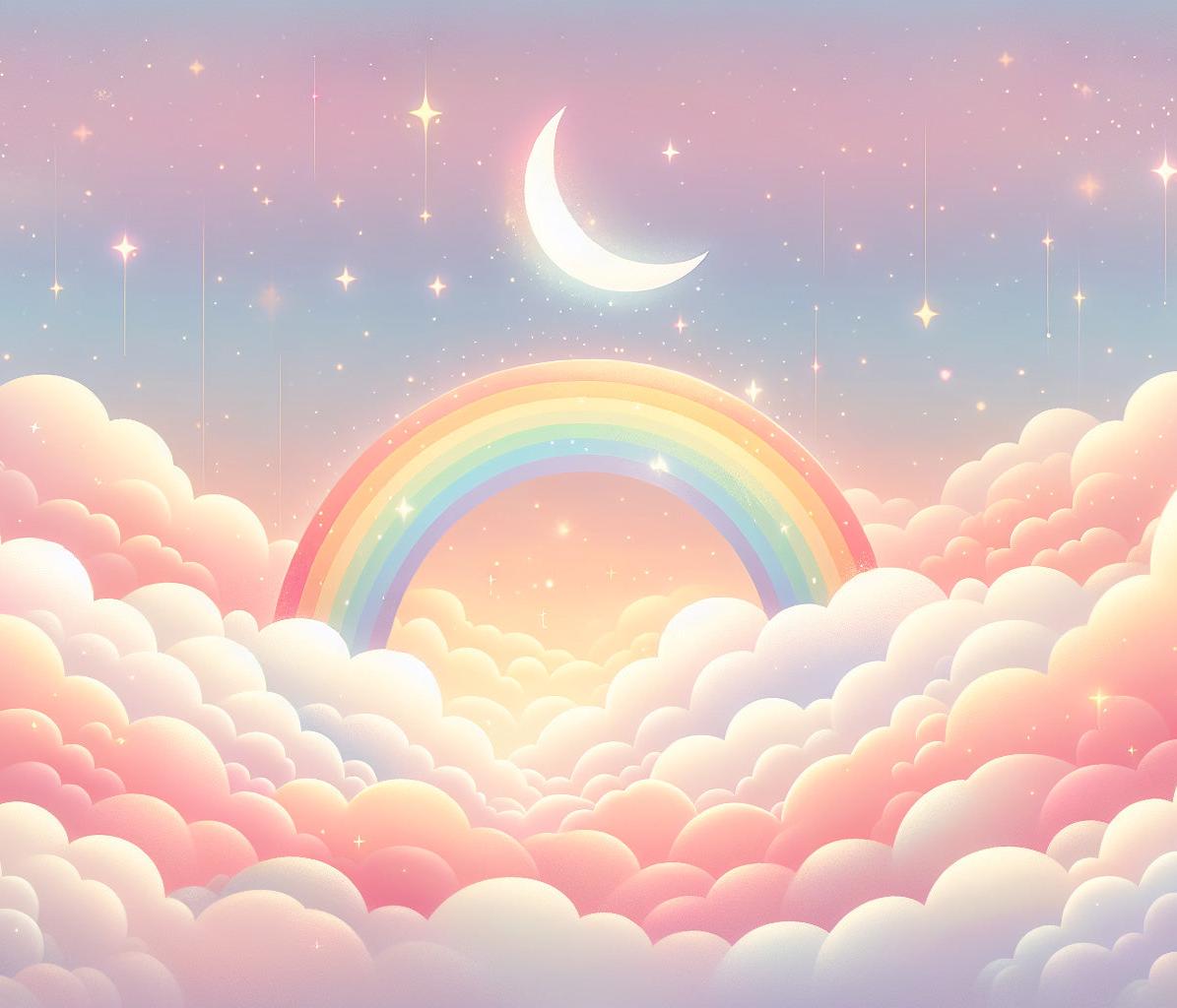 Papier peint arc-en-ciel nuages roses et étoiles