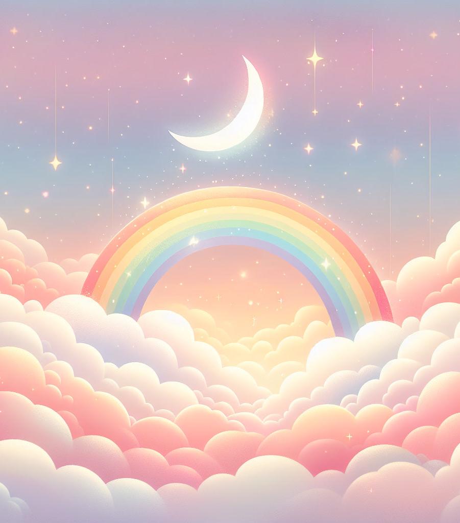 Papier peint arc-en-ciel nuages roses et étoiles