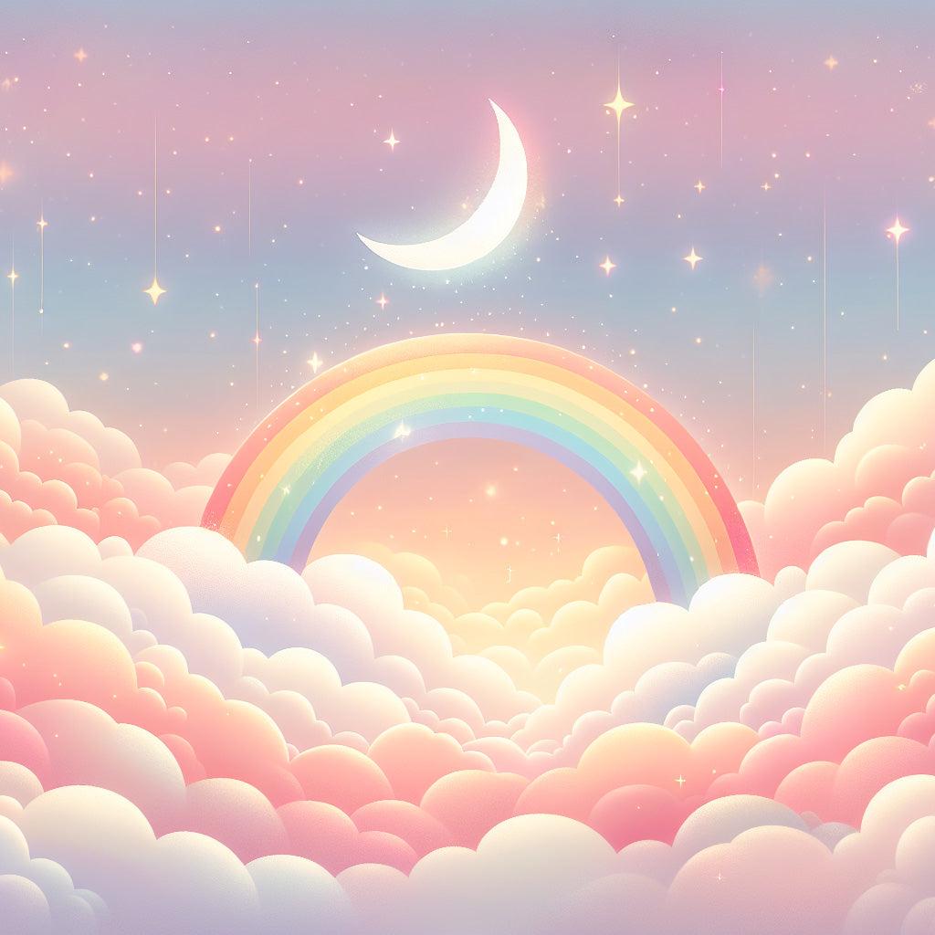 Papier peint arc-en-ciel nuages roses et étoiles