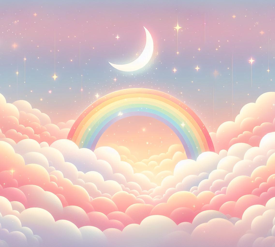 Papier peint arc-en-ciel nuages roses et étoiles