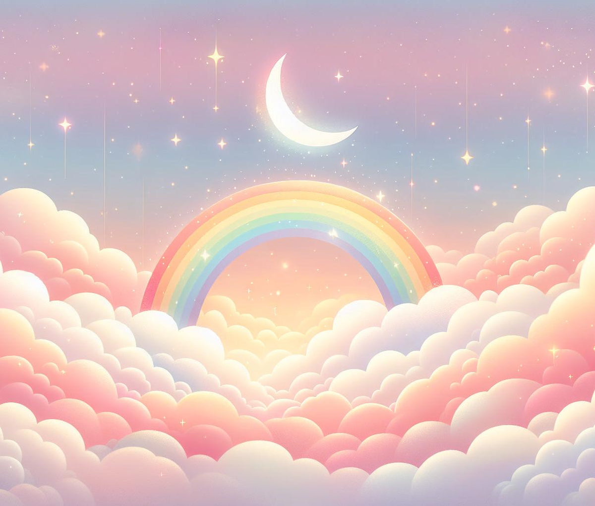 Papier peint arc-en-ciel nuages roses et étoiles
