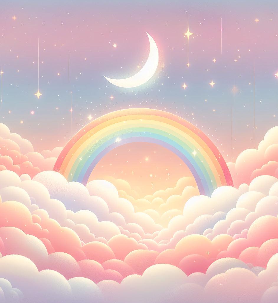 Papier peint arc-en-ciel nuages roses et étoiles