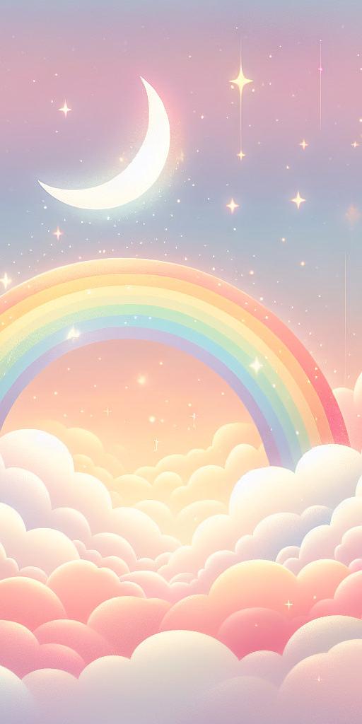 Papier peint arc-en-ciel nuages roses et étoiles