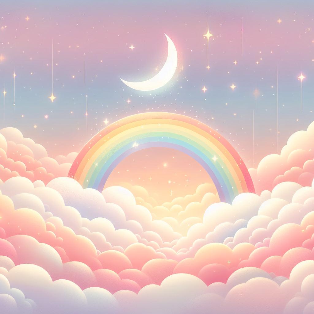 Papier peint arc-en-ciel nuages roses et étoiles
