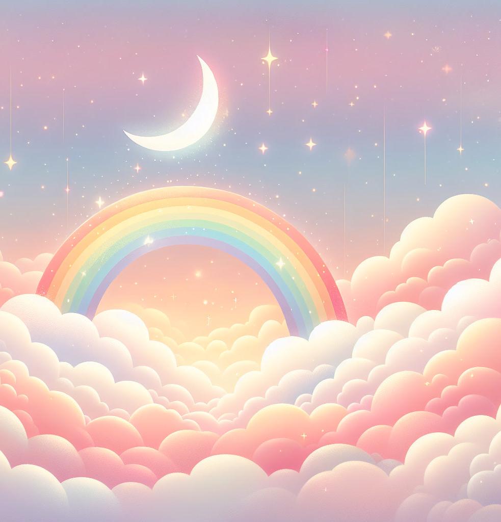Papier peint arc-en-ciel nuages roses et étoiles