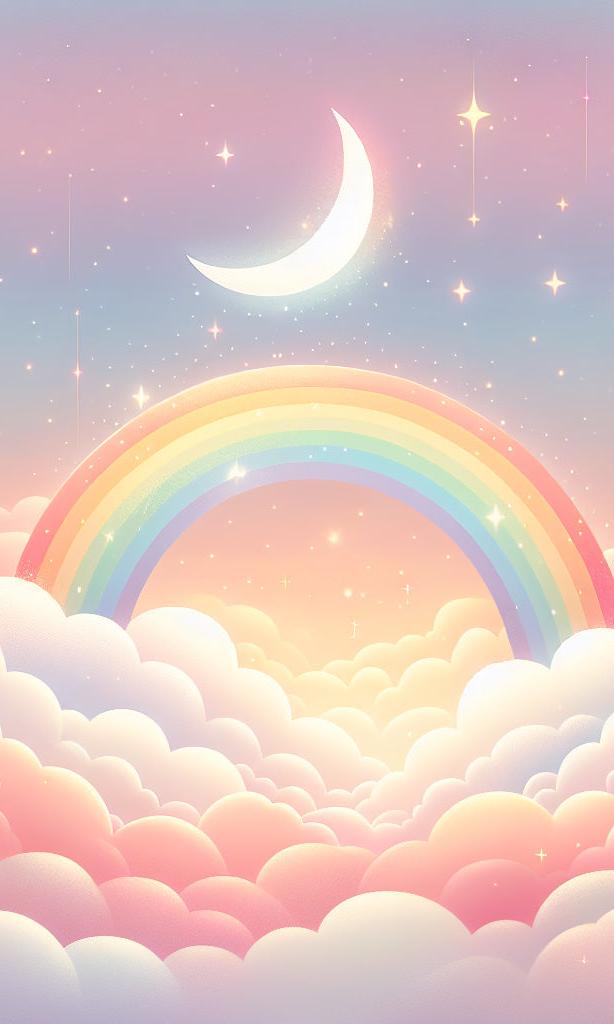 Papier peint arc-en-ciel nuages roses et étoiles
