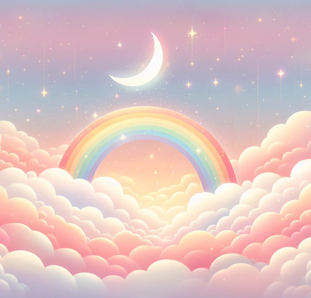 Papier peint arc-en-ciel nuages roses et étoiles