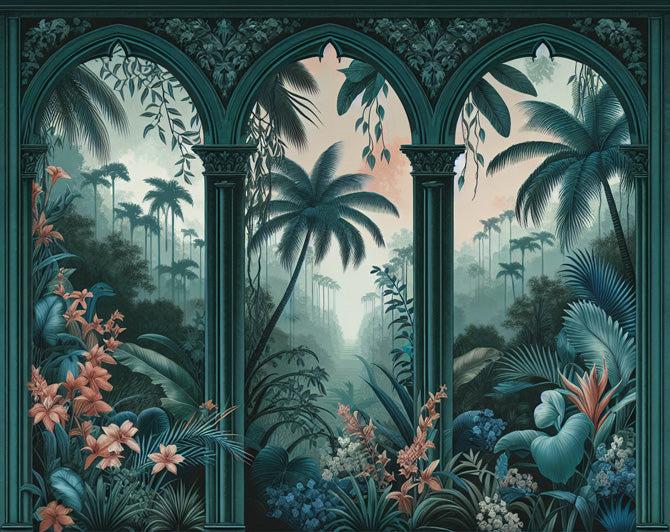 Papier peint art déco arche tropicale