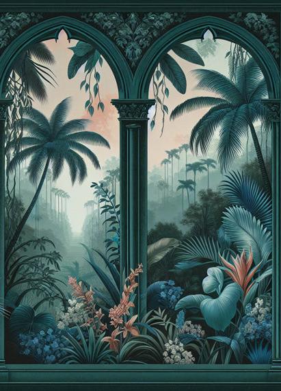 Papier peint art déco arche tropicale