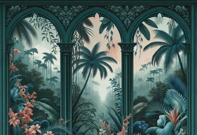 Papier peint art déco arche tropicale