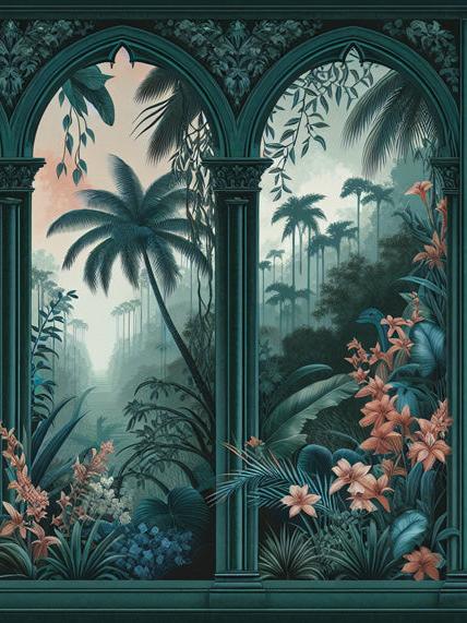 Papier peint art déco arche tropicale
