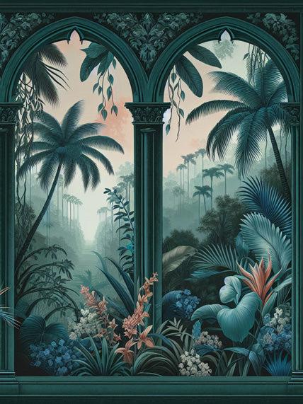 Papier peint art déco arche tropicale