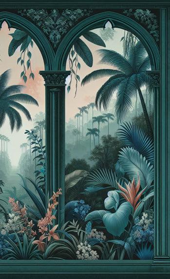 Papier peint art déco arche tropicale