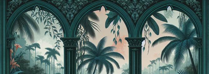 Papier peint art déco arche tropicale