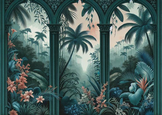 Papier peint art déco arche tropicale