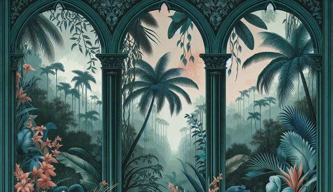 Papier peint art déco arche tropicale
