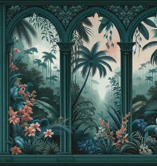 Papier peint art déco arche tropicale