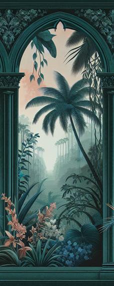 Papier peint art déco arche tropicale